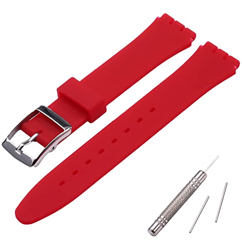 MCXGL Band Kompatibel mit Swatch Schweißfestes Silikonkautschukband mit Edelstahlschnalle 17mm rot von MCXGL