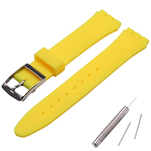 MCXGL Band Kompatibel mit Swatch Schweißfestes Silikonkautschukband mit Edelstahlschnalle 17mm yellow von MCXGL