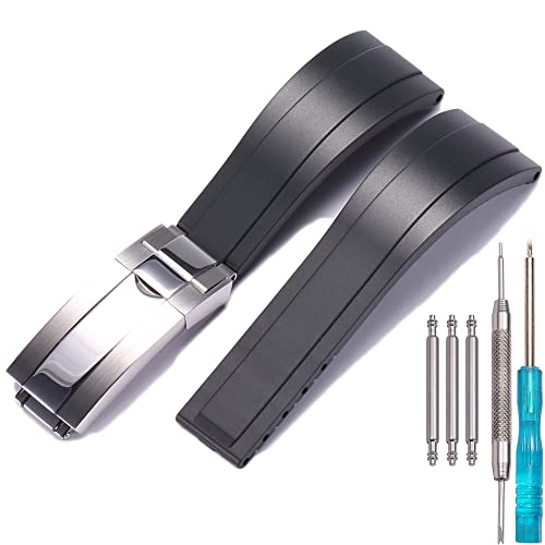 Gummi-Uhrenarmband, kompatibel mit Rolex Yacht Master Oysterflex Submariner GMT Daytona 20 mm Armband wasserdichtes Armband Uhrenzubehör (Black) von MCXGL