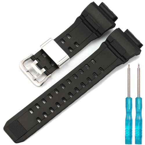 MCXGL Harz Uhrenarmband Kompatibel mit Caiso G-Shock GW-9400 GW-9400-1 Master Herren Sport Ersatz Armband Schwarz Edelstahl Schnalle und Schleife von MCXGL