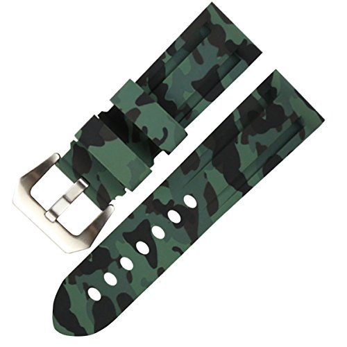 MCXGL Sportarmband aus Silikon, geeignet für Panerai PAM Uhren, 24 mm, wasserdichtes Armband, Armeegrün - silberfarbene Schnalle, 24mm, Herren Mesh Gürtel von MCXGL