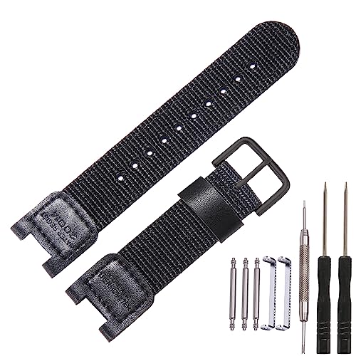 MCXGL Tuch Lederarmband Kompatibel mit Casio SGW-100 GW-3000B GW-3500B PAS-400B Herren Sportuhr Nylon Band (Black BlackBuckle) von MCXGL