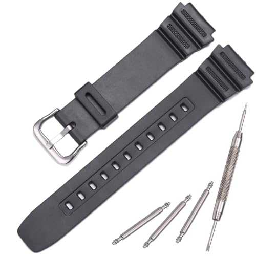 MCXGL Wasserdichtes Harzarmband kompatibel mit Casio AE-1100 SGW500 W-218 F-108 Unisex Ersatz-Uhrenarmband Gummi-Armband (schwarze silberne Schnalle) von MCXGL