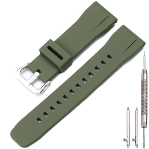 Wasserdichtes Silikon-Uhrenarmband kompatibel mit Casio Protrek PRG650 600 PRW6600 Herren-Sport-Ersatzarmband 24mm Schnellverschluss-Strap (Military Green Silver buckle) von MCXGL