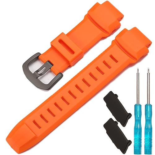 Silikon-Armband kompatibel mit Casio PRG 250 260 500 550 PRW 2500 3500 5000 Herren-Uhrenarmband 18 mm wasserdichtes Ersatz-Gummi-Armband (orange-schwarze Schnalle) von MCXGL