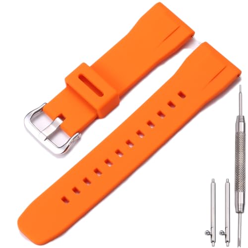 Wasserdichtes Silikon-Uhrenarmband kompatibel mit Casio Protrek PRG650 600 PRW6600 Herren-Sport-Ersatzarmband 24mm Schnellverschluss-Strap (Orange Silver buckle) von MCXGL