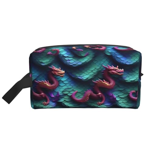 3D-Aufbewahrungstasche mit magischem Drachen-Schuppenmuster, kleine Make-up-Tasche für Geldbörse, Reisen, Make-up-Tasche, Mini-Kosmetiktasche für Herren, Magisches 3D-Drachen-Schuppen-Muster, von MDATT