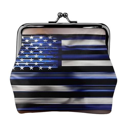 Amerikanische dünne blaue Flagge, kleine Make-up-Tasche für Geldbörse, tragbare Mini-Kosmetiktaschen, für Fitnessstudio und den täglichen Gebrauch, Schwarz , Einheitsgröße, Münztasche von MDATT