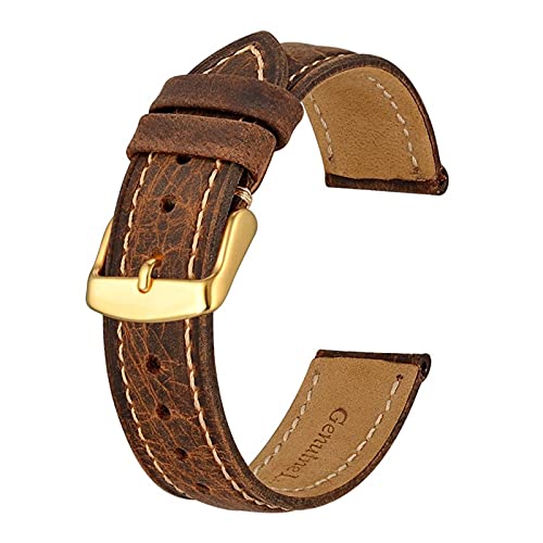 Anbeer 14mm -24mm Uhrenband, Retro Echtes Leder Armband, Vintage Ersatzarmband for Männer Frauen, polierte Schnalle (Color : Black, Size : 22mm) von MDATT