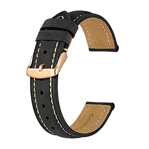 Anbeer 14mm -24mm Uhrenband, Retro Echtes Leder Armband, Vintage Ersatzarmband for Männer Frauen, polierte Schnalle (Color : Gold, Size : 20mm) von MDATT