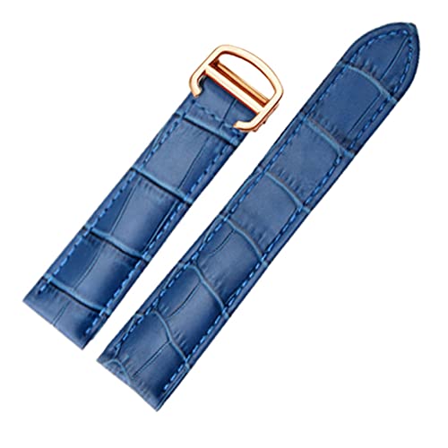 Armband echtes Leder Watch Strap 18/20 / 22mm Armband Compatible With Männer/Frau ersetzen Uhrenarmbande Compatible With Cartier Tank Solo (Color : Blue rose gold, Size : 16mm) von MDATT