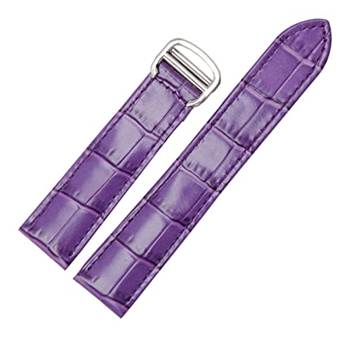 Armband echtes Leder Watch Strap 18/20 / 22mm Armband Compatible With Männer/Frau ersetzen Uhrenarmbande Compatible With Cartier Tank Solo (Color : Purple Silver, Size : 16mm) von MDATT