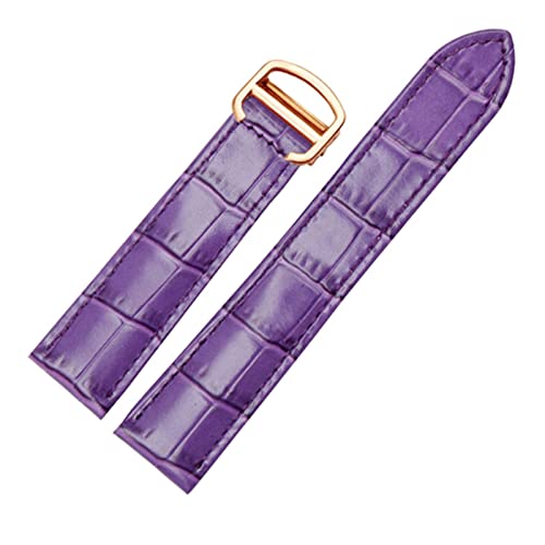 Armband echtes Leder Watch Strap 18/20 / 22mm Armband Compatible With Männer/Frau ersetzen Uhrenarmbande Compatible With Cartier Tank Solo (Color : Purple rose gold, Size : 16mm) von MDATT
