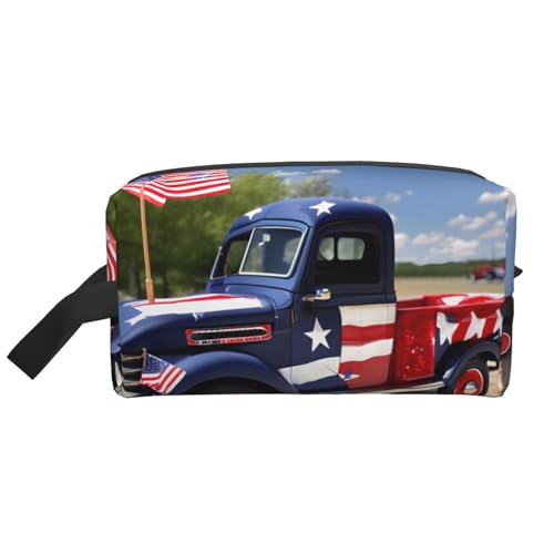 Aufbewahrungstasche für den 4. Juli, patriotische LKWs, kleine Make-up-Tasche für Geldbörse, Reisen, Make-up-Tasche, Mini-Kosmetiktasche für Herren, Patriotische Trucks 4. Juli, Einheitsgröße von MDATT