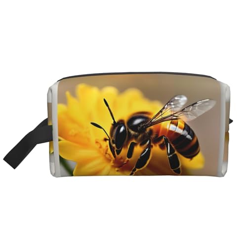 Aufbewahrungstasche mit Honigbiene und Blumen, kleine Make-up-Tasche für Geldbörse, Reise-Make-up-Tasche, Mini-Kosmetiktasche für Herren, Honigbiene und Blume, Einheitsgröße von MDATT