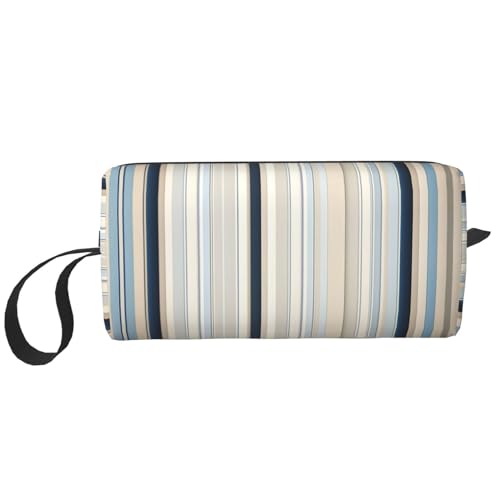 Aufbewahrungstasche mit Streifenmuster, kleine Make-up-Tasche für Geldbörse, Reise-Make-up-Tasche, Mini-Kosmetiktasche für Herren, Blau / Beige, Blau-beigefarbenes Streifenmuster, Einheitsgröße von MDATT