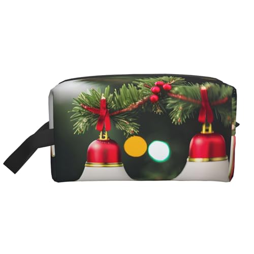 Aufbewahrungstasche mit Weihnachtsbaum und Glocke, kleine Make-up-Tasche für Geldbörse, Reise-Make-up-Tasche, Mini-Kosmetiktasche für Herren, Weihnachtsbaum und Glocke, Einheitsgröße von MDATT