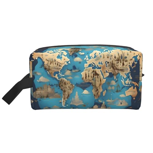 Aufbewahrungstasche mit Weltkarte, kleine Make-up-Tasche für Geldbörse, Reise-Make-up-Tasche, Mini-Kosmetiktasche für Herren, Weltkarte mit Geographie, Einheitsgröße von MDATT