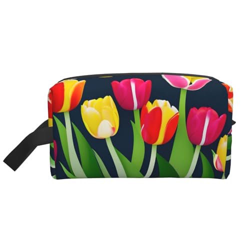 Aufbewahrungstasche mit buntem Tulpenmuster, kleine Make-up-Tasche für Geldbörse, Reise-Make-up-Tasche, Mini-Kosmetiktasche für Herren, Buntes Tulpenmuster, Einheitsgröße von MDATT