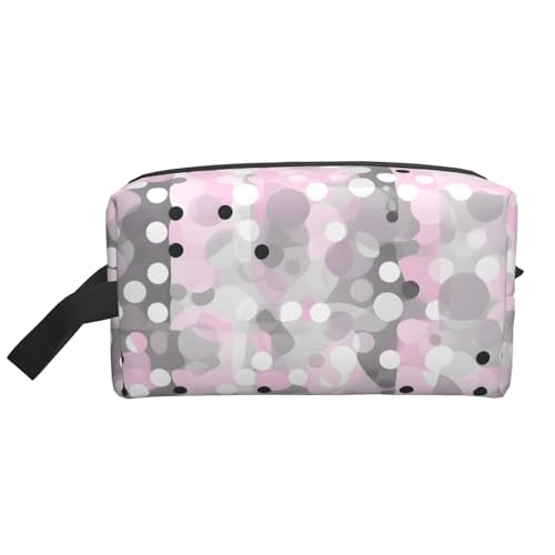 Aufbewahrungstasche mit modernem Punktemuster, kleine Make-up-Tasche für Geldbörse, Reise-Make-up-Tasche, Mini-Kosmetiktasche für Herren, Rosa, Grau, Weiß, Rosa, Grau, Weiß, modernes Punktemuster, von MDATT