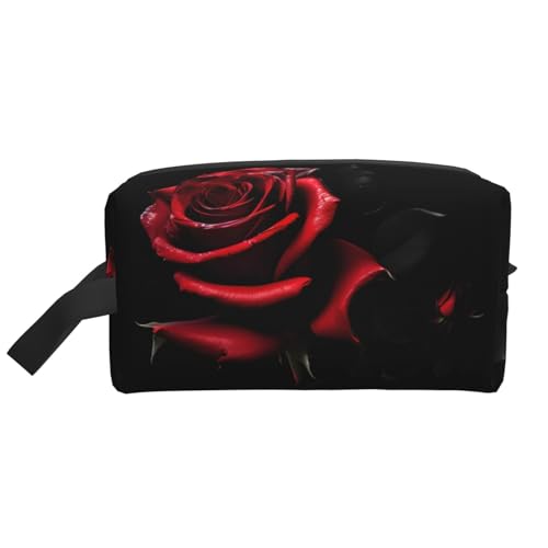 Aufbewahrungstasche mit roten und Rosen, kleine Make-up-Tasche für Geldbörse, Reise-Make-up-Tasche, Mini-Kosmetiktasche für Herren, Rot und Rosen, Einheitsgröße von MDATT