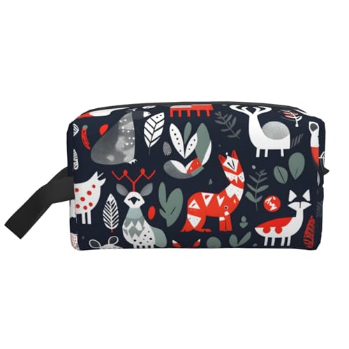 Aufbewahrungstasche mit skandinavischen Tieren, kleine Make-up-Tasche für Geldbörse, Reise-Make-up-Tasche, Mini-Kosmetiktasche für Herren, Skandinavische Tiere, Einheitsgröße von MDATT