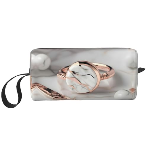 Aufbewahrungstasche mit weißem Marmor-Roségold-Muster, kleine Make-up-Tasche für Geldbörse, Reise-Make-up-Tasche, Mini-Kosmetiktasche für Herren, Weißer Marmor, rotgoldenes Muster, Einheitsgröße von MDATT