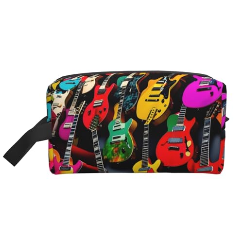 Bunte Gitarren-Kosmetiktasche für Damen, kleine Make-up-Tasche für Geldbörse, Make-up-Tasche, Reise-Make-up-Tasche mit Reißverschluss, Bunte Gitarre, Einheitsgröße von MDATT