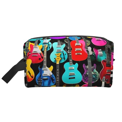 Bunte Gitarren Kosmetiktasche für Damen, kleine Make-up-Tasche für Geldbörse, Make-up-Tasche, Reise-Make-up-Tasche mit Reißverschluss, Bunte Gitarren, Einheitsgröße von MDATT