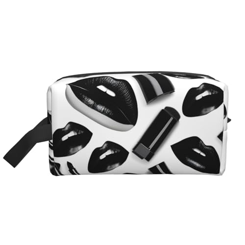 Coole schwarze Lippenstift-Lippen-Kosmetiktasche für Damen, kleine Make-up-Tasche für Geldbörse, Make-up-Tasche, Reise-Make-up-Tasche mit Reißverschluss, Coole schwarze Lippenstift-Lippen, von MDATT