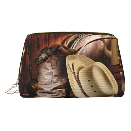 Cowboy schwarzer Hut Westernstiefel Reise-Make-up-Organizer, tragbare Kulturtasche für Damen, gold, Einheitsgröße, Kulturbeutel von MDATT
