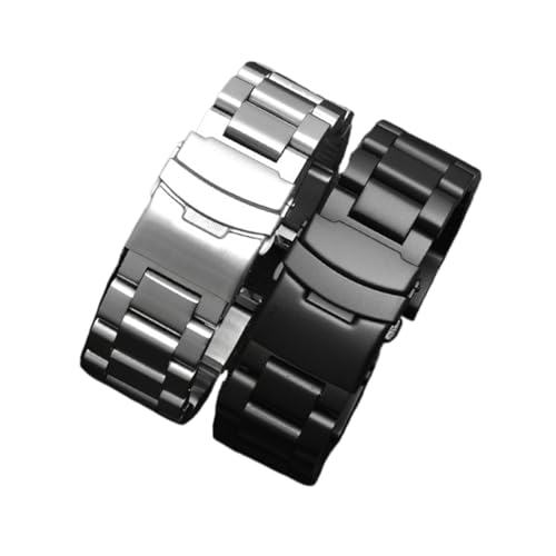 Edelstahl Uhrenarmband 5mm / 24mm / 26mm Metall Ersatz Armband Männer Frauen Schwarz/Silber Armband (Color : Black, Size : 26mm) von MDATT
