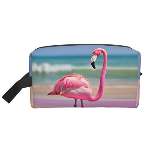 Eine rosa Flamingo am Strand, kleine Make-up-Tasche für Geldbörse, Reise-Make-up-Tasche, Mini-Kosmetiktasche für Herren, Ein rosa Flamingo am Strand, Einheitsgröße von MDATT