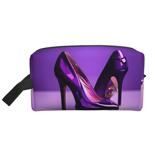Elegante violette High Heels mit Lippenstift-Aufbewahrungstasche, kleine Make-up-Tasche für Geldbörse, Reise-Make-up-Tasche, Mini-Kosmetiktasche für Herren, Elegante violette High Heels mit von MDATT