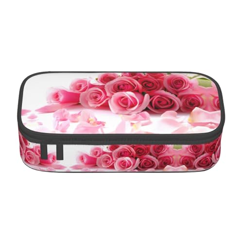 Farbenfrohes Federmäppchen mit Reißverschluss-Tasche, Organizer für Büro, Reisen, mit rosa Marmor-Texturdruck, Rosa Rosenblüten, Einheitsgröße, Taschen-Organizer von MDATT