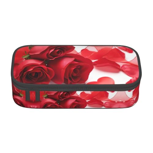 Farbenfrohes Federmäppchen mit Reißverschluss-Tasche, Organizer für Büro, Reisen, mit rosa Marmor-Texturdruck, rote rose, Einheitsgröße, Taschen-Organizer von MDATT