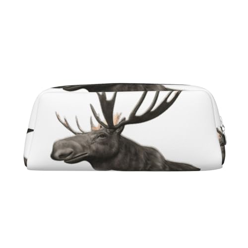 Federmäppchen mit Elch-Aufdruck, niedliches Leder-Federmäppchen für Studenten, Reißverschlusstasche für Stifte, Bleistifte, Marker, silber, Einheitsgröße, Kosmetiktasche von MDATT