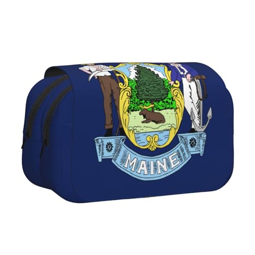 Federmäppchen mit Flagge von Maine für Erwachsene, langlebige Stift-Tragetasche, Schwarz , Einheitsgröße, Taschen-Organizer von MDATT