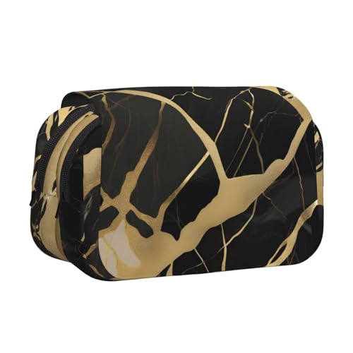 Federmäppchen mit schwarzer Marmor-Textur, goldfarbener Druck, für Erwachsene, langlebige Stift-Tragetasche, Schwarz , Einheitsgröße, Taschen-Organizer von MDATT