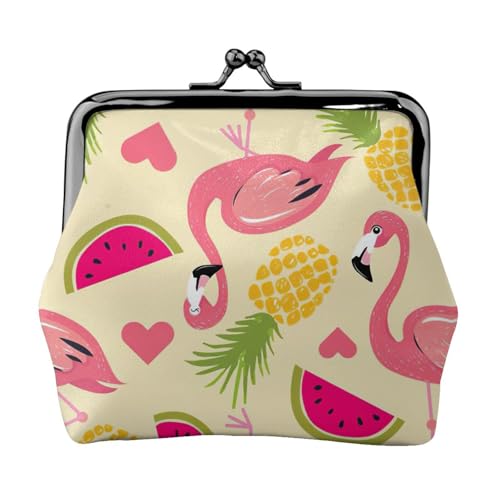 Flamingo mit Monstera-Druck, kleine Münzbörse, leichte Reisebrieftasche für Sightseeing-Touren und Einkaufsbummel, Schwarz , Einheitsgröße, Münztasche von MDATT