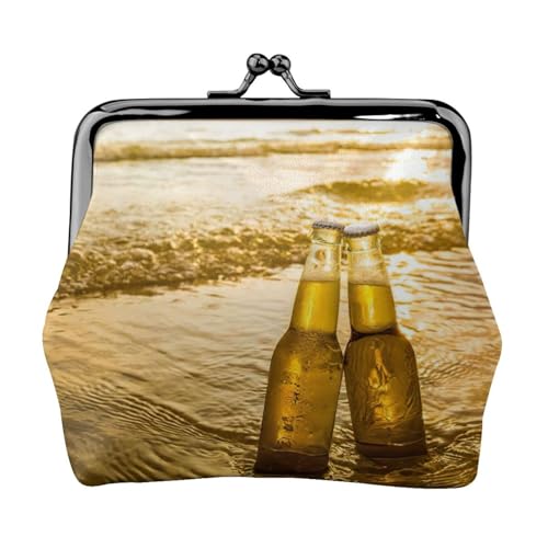 Flaschen Bier Strand Sonnenuntergang Zeit Druck Kleine Münzbörse Leichte Reisebrieftasche für Sightseeing-Touren und Einkaufsbummel, Schwarz , Einheitsgröße, Münztasche von MDATT