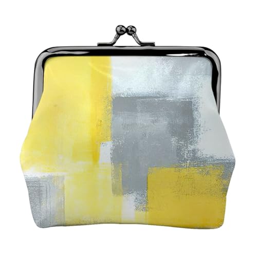 Graue und gelbe abstrakte Kunstmalerei, kleine Make-up-Tasche für Geldbörse, tragbare Mini-Kosmetiktaschen, für Fitnessstudio und den täglichen Gebrauch, Schwarz , Einheitsgröße, Münztasche von MDATT