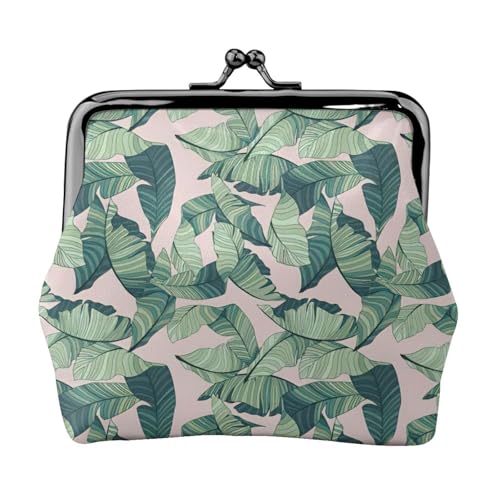 Grüne Palmenblätter, rosa Druck, kleine Münzbörse, leichte Reisebrieftasche für Sightseeing-Touren und Einkaufsbummel, Schwarz , Einheitsgröße, Münztasche von MDATT