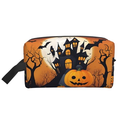 Happy-Halloween-Vector Kosmetiktasche für Damen, kleine Make-up-Tasche für Geldbörse, Make-up-Tasche, Reise-Make-up-Tasche mit Reißverschluss, Happy-Halloween-Vektor, Einheitsgröße von MDATT