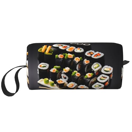 Japanische Sushi-Aufbewahrungstasche, kleine Make-up-Tasche für Geldbörse, Reise-Make-up-Tasche, Mini-Kosmetiktasche für Herren, Schwarz, Japanisches Sushi, schwarz, Einheitsgröße von MDATT