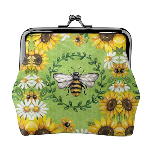 Kleine Geldbörse mit Bienen- und Sonnenblumen-Druck, leichte Reisebrieftasche für Sightseeing-Touren und Einkaufsbummel, Schwarz , Einheitsgröße, Münztasche von MDATT