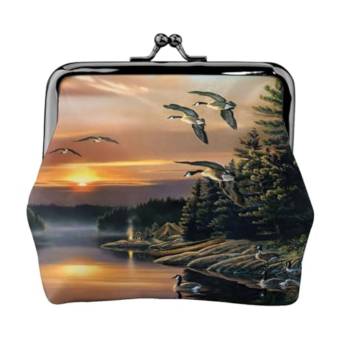 Kleine Geldbörse mit Camping-See-Druck, leichte Reisebrieftasche für Sightseeing-Touren und Einkaufstouren, Schwarz , Einheitsgröße, Münztasche von MDATT