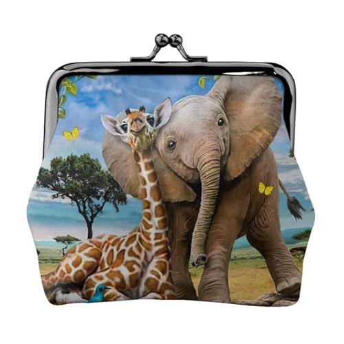 Kleine Geldbörse mit Elefanten- und Giraffen-Druck, leichte Reisebrieftasche für Sightseeing-Touren und Einkaufsbummel, Schwarz , Einheitsgröße, Münztasche von MDATT