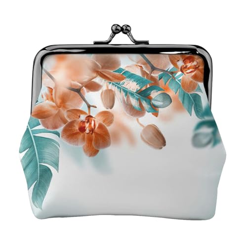 Kleine Geldbörse mit Orchideen-Druck, leichte Reisebrieftasche für Sightseeing-Touren und Einkaufstouren, Blaugrün und Orange, Schwarz , Einheitsgröße, Münztasche von MDATT