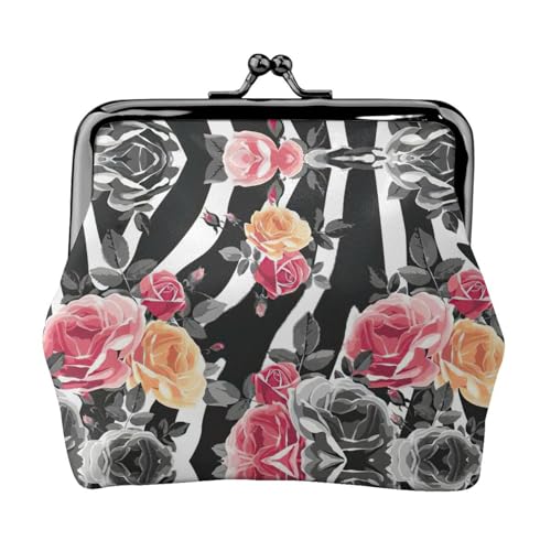 Kleine Geldbörse mit Rosen-Motiv, Zebrastreifen, leichte Reisebrieftasche für Sightseeing-Touren und Einkaufstouren, Schwarz , Einheitsgröße, Münztasche von MDATT